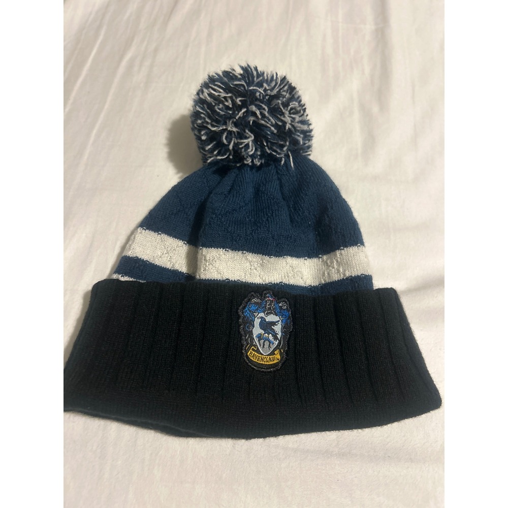 Harry Potter Ravenclaw House Beanie Pom Pom Knit Hat Navy Blue White Kids